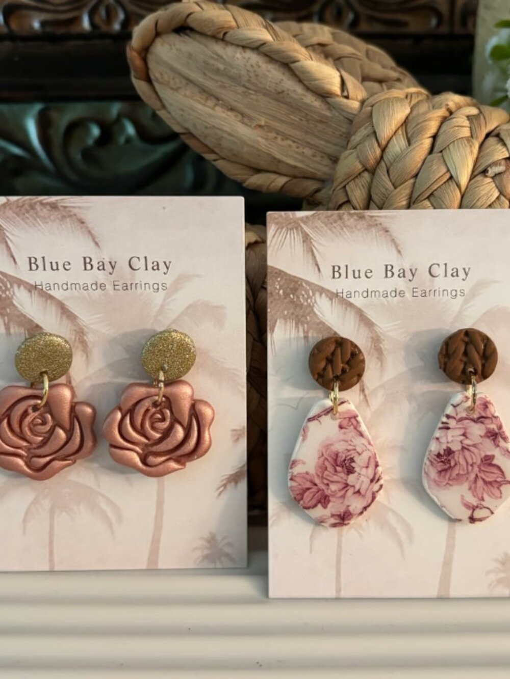 Set of 2 Rose Polymer Clay Earrings